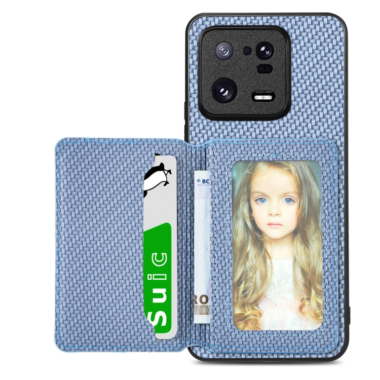 

For Xiaomi 13 Pro Carbon Fiber Magnetic Card Bag Phone Case(Blue)
