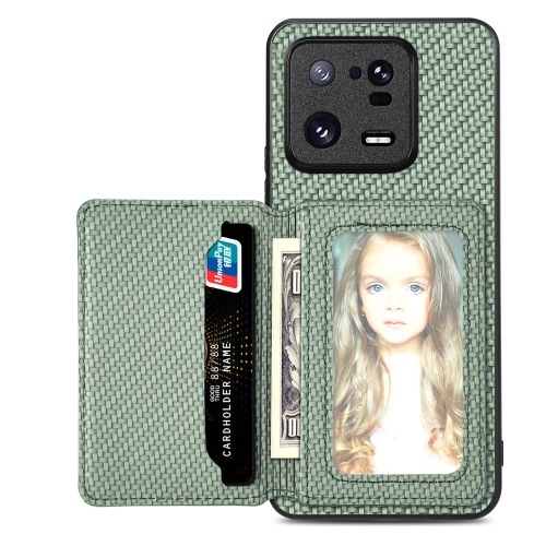 For Xiaomi 13 Pro Carbon Fiber Magnetic Card Bag Phone Case(Green) for garmin forerunner 965 enkay hat prince transparent tpu frame drop protection case orange