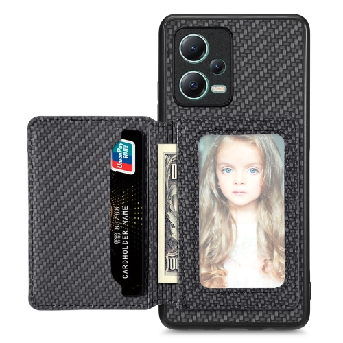 

For Redmi Note 12 5G Carbon Fiber Magnetic Card Bag Phone Case(Black)