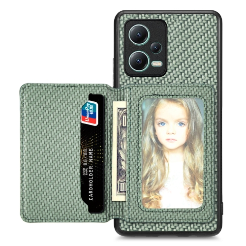 

For Redmi Note 12 5G Carbon Fiber Magnetic Card Bag Phone Case(Green)