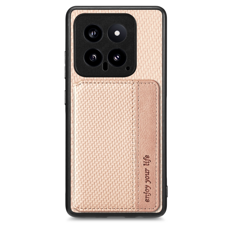 

For Xiaomi 14 Carbon Fiber Magnetic Card Bag Phone Case(Khaki)