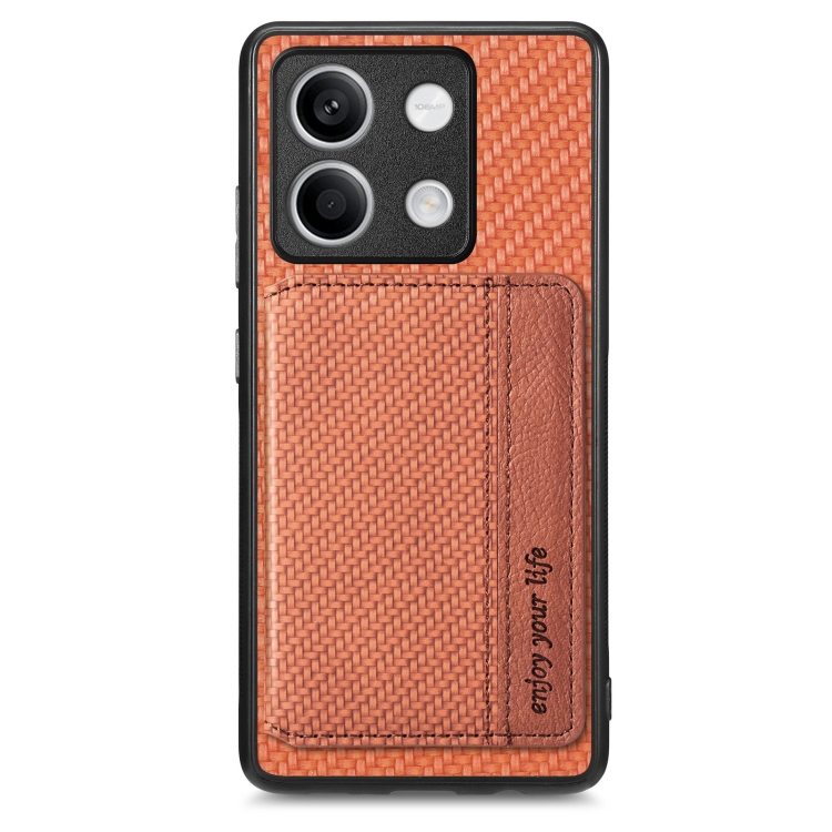 

For Redmi Note 13 5G Carbon Fiber Magnetic Card Bag Phone Case(Brown)