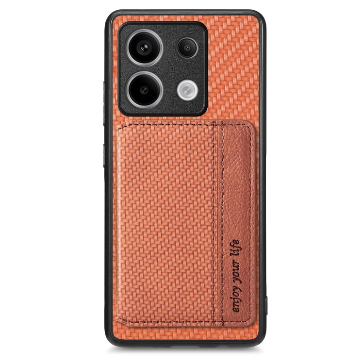 

For Redmi Note 13 Pro 5G Carbon Fiber Magnetic Card Bag Phone Case(Brown)