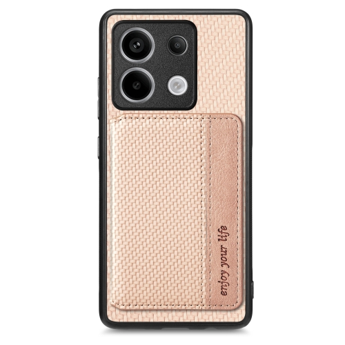 

For Redmi Note 13 Pro 5G Carbon Fiber Magnetic Card Bag Phone Case(Khaki)