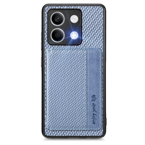 for Redmi Note 13 4G Carbon Fiber Magnetic Card Bag Phone Case(Blue) business id ic badge card holder abs clip card holder for company school clamp badge holder