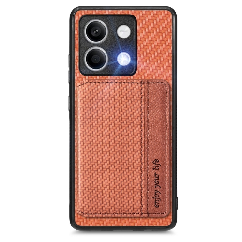 

for Redmi Note 13 4G Carbon Fiber Magnetic Card Bag Phone Case(Brown)