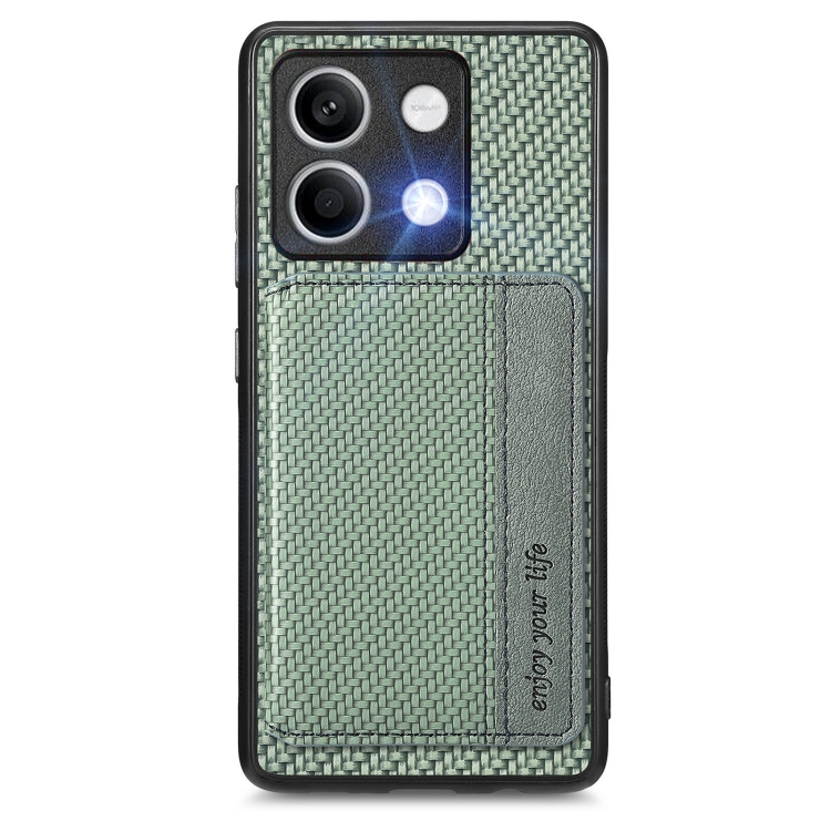 

for Redmi Note 13 4G Carbon Fiber Magnetic Card Bag Phone Case(Green)
