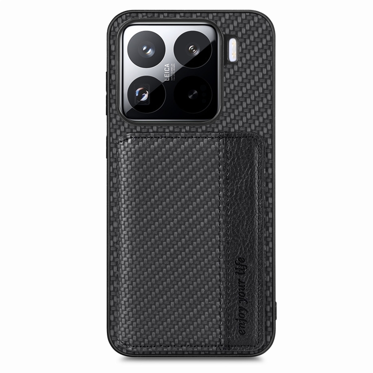 

For Xiaomi 15 Carbon Fiber Magnetic Card Bag Phone Case(Black)