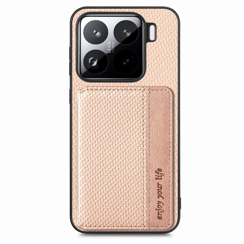 

For Xiaomi 15 Carbon Fiber Magnetic Card Bag Phone Case(Khaki)