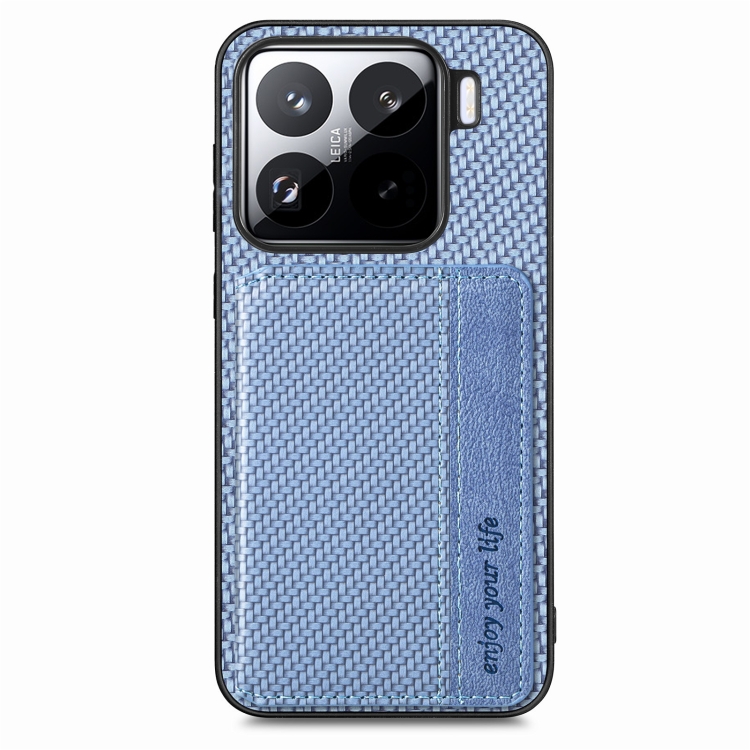 

For Xiaomi 15 Pro Carbon Fiber Magnetic Card Bag Phone Case(Blue)