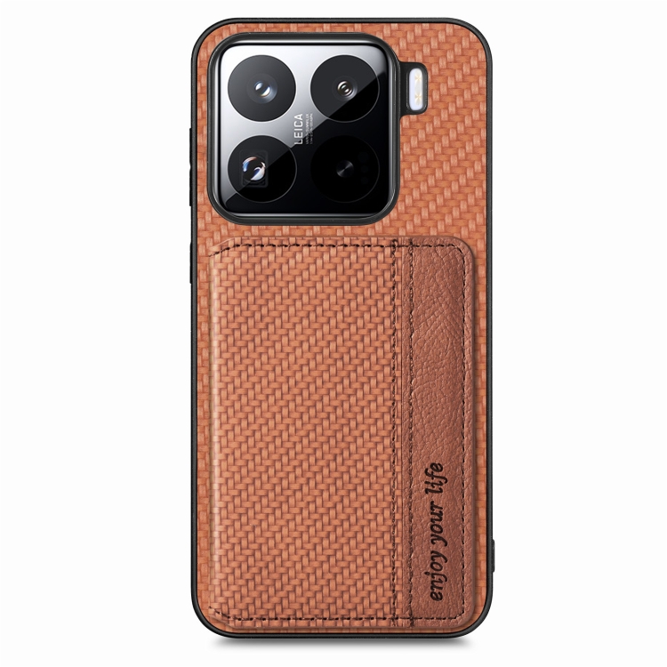 

For Xiaomi 15 Pro Carbon Fiber Magnetic Card Bag Phone Case(Brown)