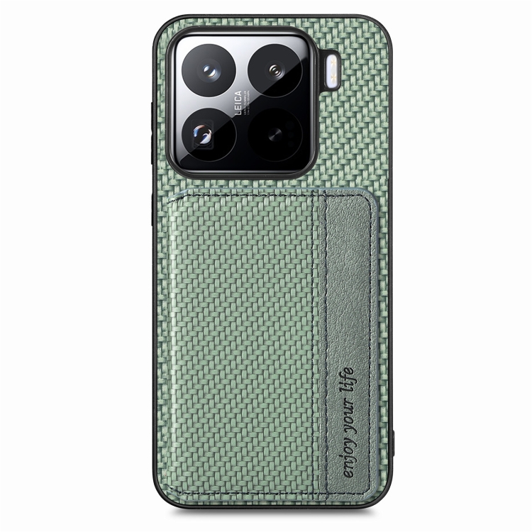 

For Xiaomi 15 Pro Carbon Fiber Magnetic Card Bag Phone Case(Green)