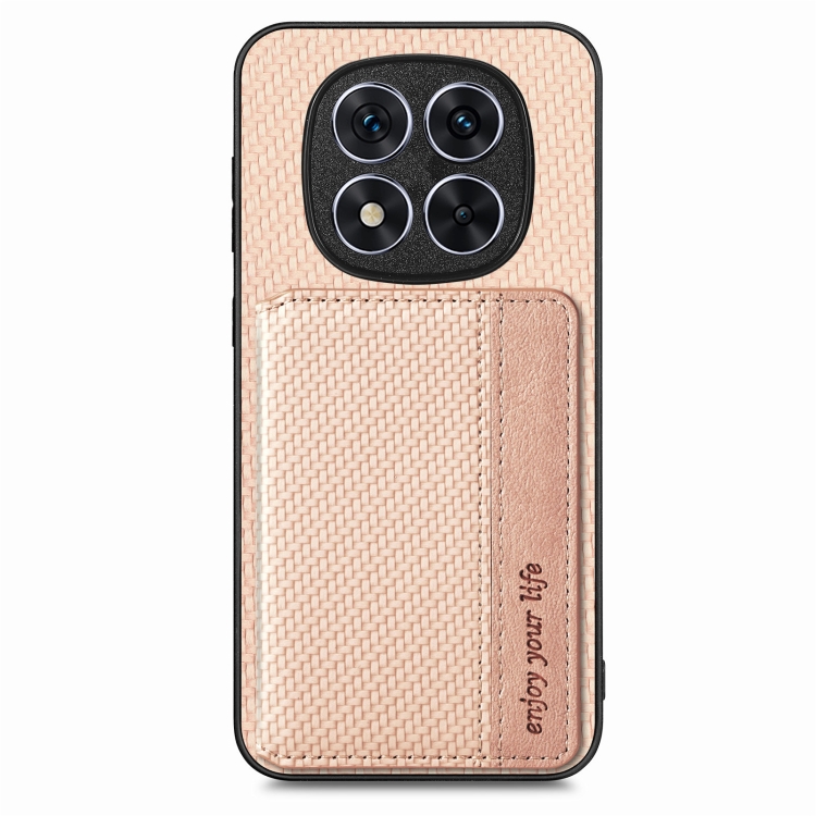 

For Redmi Note 14 5G Carbon Fiber Magnetic Card Bag Phone Case(Khaki)