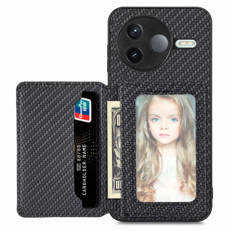 

For Redmi K80 / Poco F7 Pro Carbon Fiber Magnetic Card Bag Phone Case(Black)