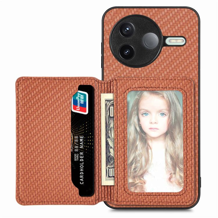 

For Redmi K80 / Poco F7 Pro Carbon Fiber Magnetic Card Bag Phone Case(Brown)