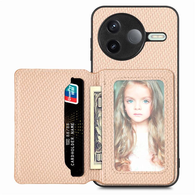 

For Redmi K80 / Poco F7 Pro Carbon Fiber Magnetic Card Bag Phone Case(Khaki)