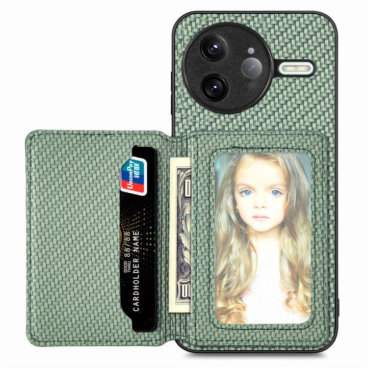 

For Redmi K80 Pro / Poco F7 Ultra Carbon Fiber Magnetic Card Bag Phone Case(Green)