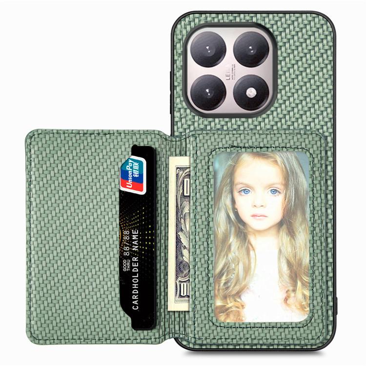 

For Xiaomi 15T Carbon Fiber Magnetic Card Bag Phone Case(Green)