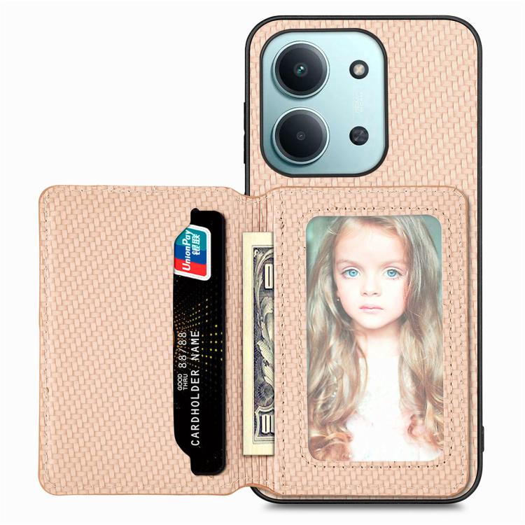 

For Redmi 15C 5G / 4G Global 171mm Carbon Fiber Magnetic Card Bag Phone Case(Khaki)