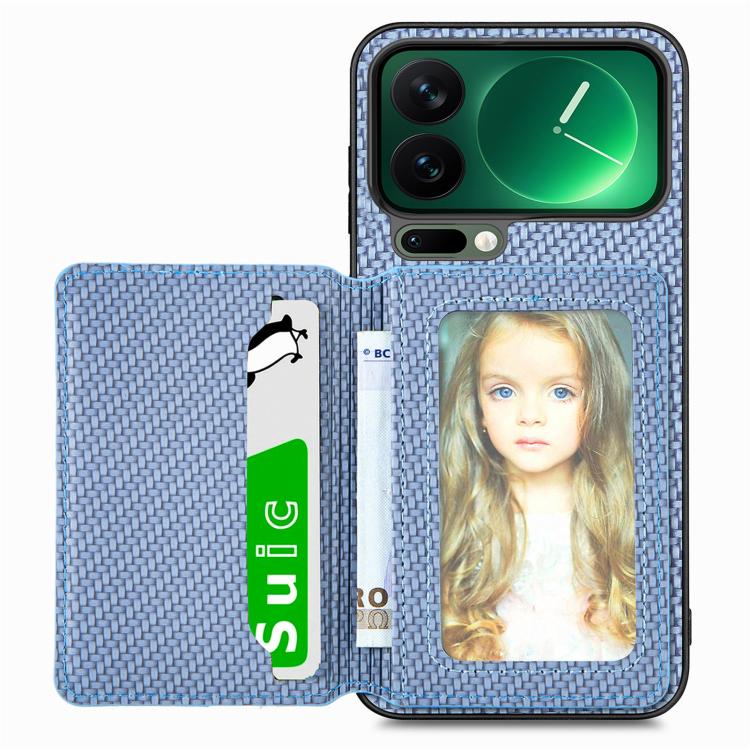 

For Xiaomi 17 Pro Carbon Fiber Magnetic Card Bag Phone Case(Blue)