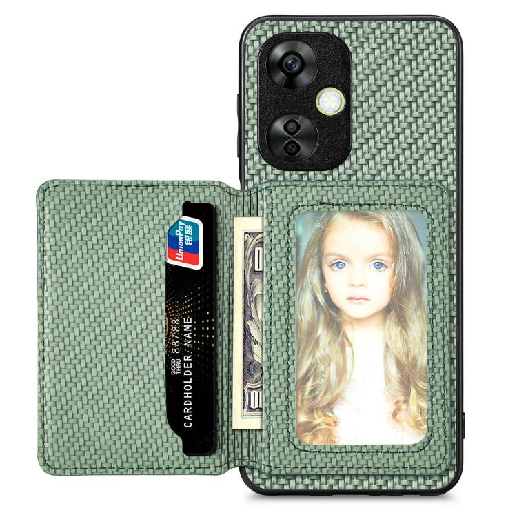 

For Oneplus Nord CE 3 Lite Carbon Fiber Magnetic Card Bag Phone Case(Green)