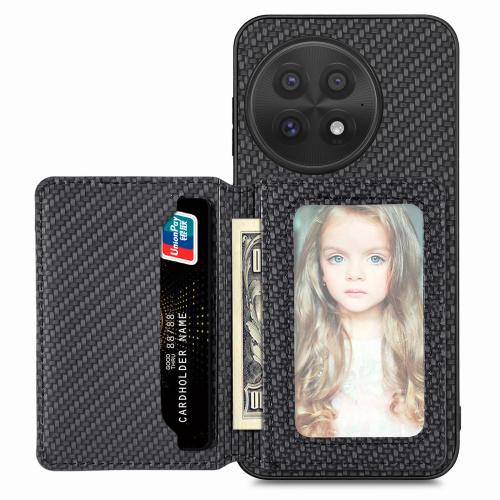 

For OnePlus 13 Carbon Fiber Magnetic Card Bag Phone Case(Black)