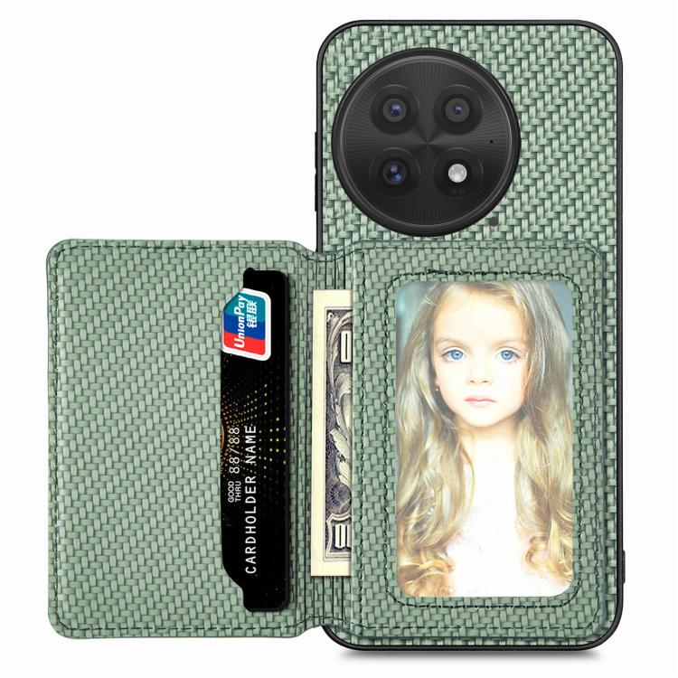 

For OnePlus 13 Carbon Fiber Magnetic Card Bag Phone Case(Green)