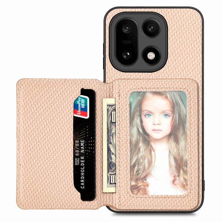 

For OnePlus 15 Carbon Fiber Magnetic Card Bag Phone Case(Khaki)