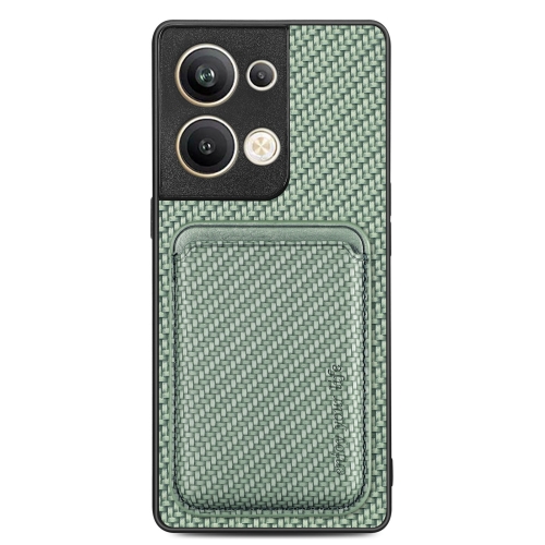 

For OPPO Reno9 Carbon Fiber Leather Card Magsafe Phone Case(Green)