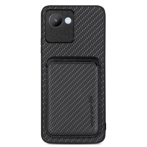 

For Realme C30 Carbon Fiber Leather Card Magsafe Phone Case(Black)