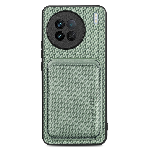 

For vivo X90 Carbon Fiber Leather Card Magsafe Phone Case(Green)