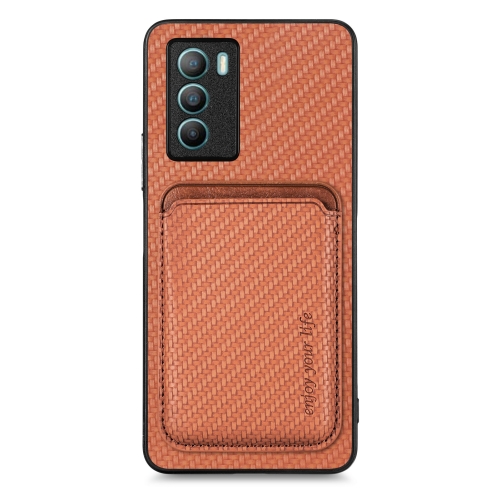 

For vivo T1 Carbon Fiber Leather Card Magsafe Phone Case(Brown)