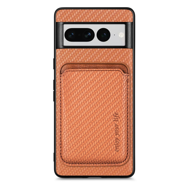 

For Google Pixel 7 Pro Carbon Fiber Leather Card Magsafe Phone Case(Brown)