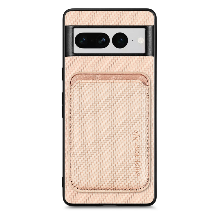 

For Google Pixel 7 Pro Carbon Fiber Leather Card Magsafe Phone Case(Khaki)