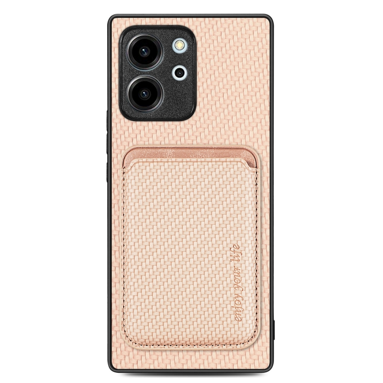 

For Honor 80 SE Carbon Fiber Leather Card Magsafe Phone Case(Khaki)