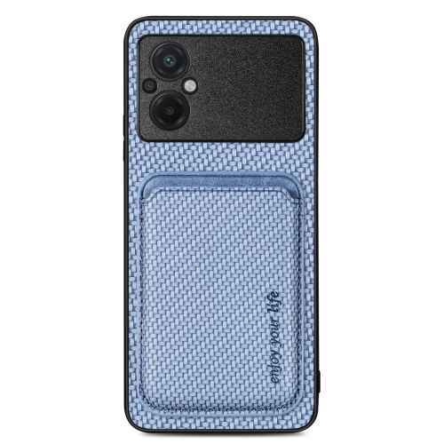 

For Xiaomi POCO M5 4G Carbon Fiber Leather Card Magsafe Phone Case(Blue)