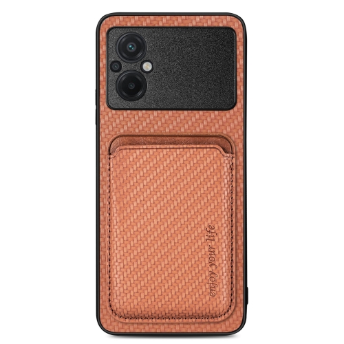 

For Xiaomi POCO M5 4G Carbon Fiber Leather Card Magsafe Phone Case(Brown)