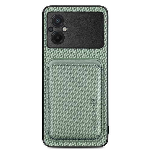 

For Xiaomi POCO M5 4G Carbon Fiber Leather Card Magsafe Phone Case(Green)