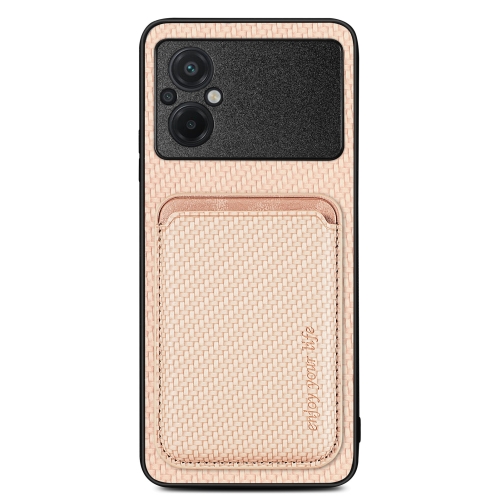 

For Xiaomi POCO M5 4G Carbon Fiber Leather Card Magsafe Phone Case(Khaki)