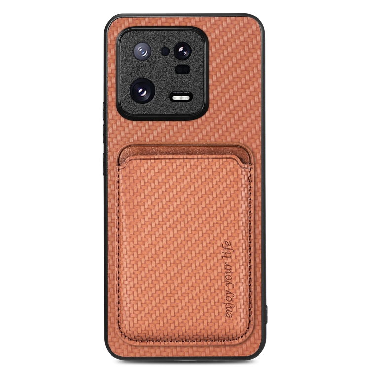 

For Xiaomi 13 Pro Carbon Fiber Leather Card Magnetic Phone Case(Brown)