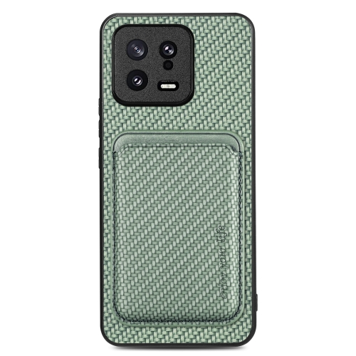 

For Xiaomi 13 Carbon Fiber Leather Card Magsafe Phone Case(Green)
