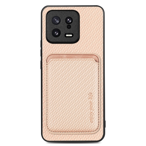 

For Xiaomi 13 Carbon Fiber Leather Card Magsafe Phone Case(Khaki)