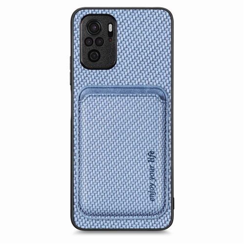 

For Redmi Note 10 4G Carbon Fiber Leather Card Magsafe Phone Case(Blue)