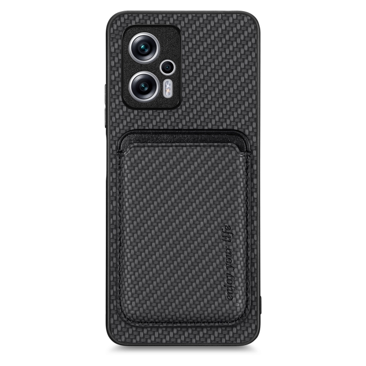 

For Redmi Note 11T Pro 5G Carbon Fiber Leather Card Magsafe Phone Case(Black)