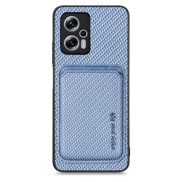 

For Redmi Note 11T Pro 5G Carbon Fiber Leather Card Magsafe Phone Case(Blue)