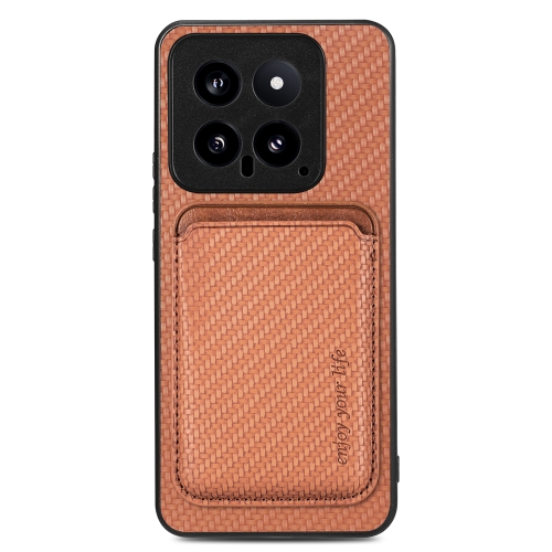 

For Xiaomi 14 Carbon Fiber Leather Card Magnetic Phone Case(Brown)