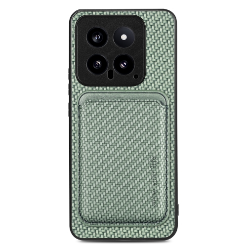 

For Xiaomi 14 Carbon Fiber Leather Card Magnetic Phone Case(Green)