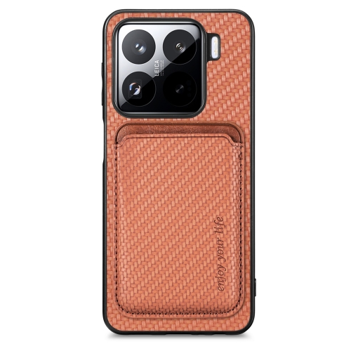 

For Xiaomi 15 Carbon Fiber Leather Card Magnetic Phone Case(Brown)