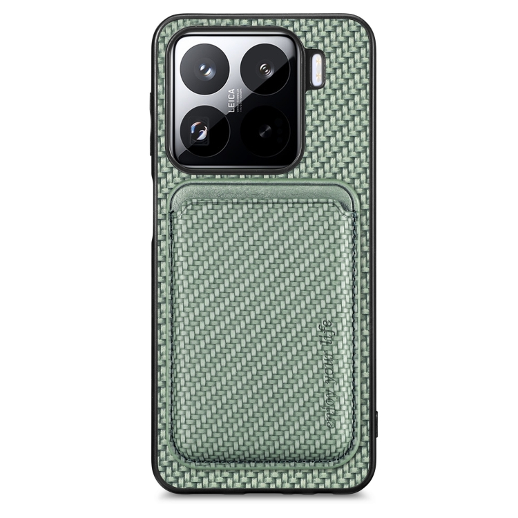 

For Xiaomi 15 Carbon Fiber Leather Card Magnetic Phone Case(Green)