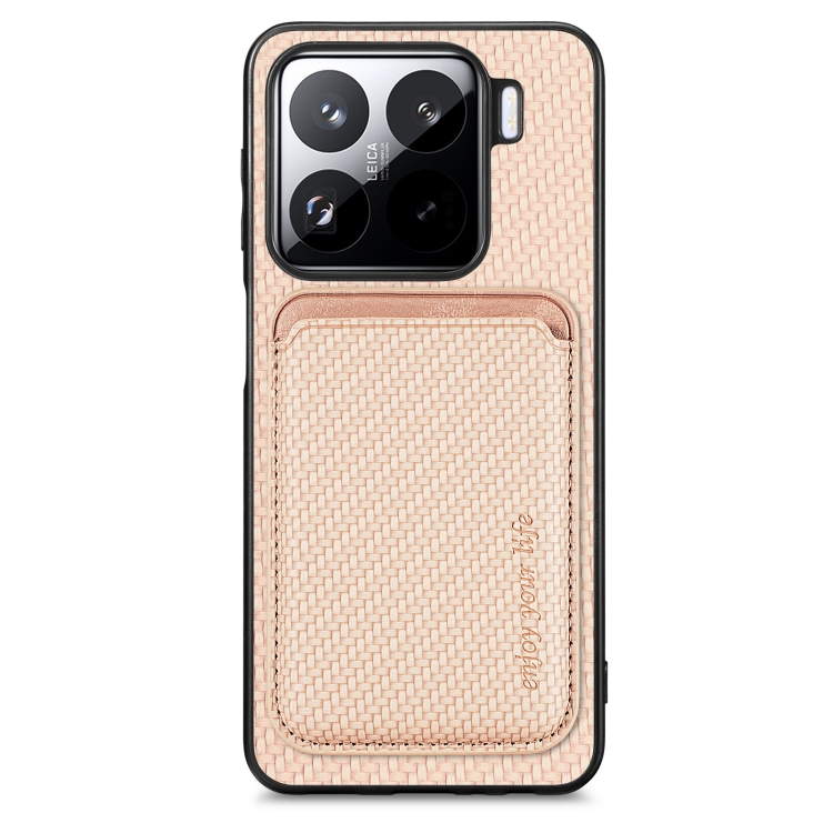 

For Xiaomi 15 Pro Carbon Fiber Leather Card Magnetic Phone Case(Khaki)
